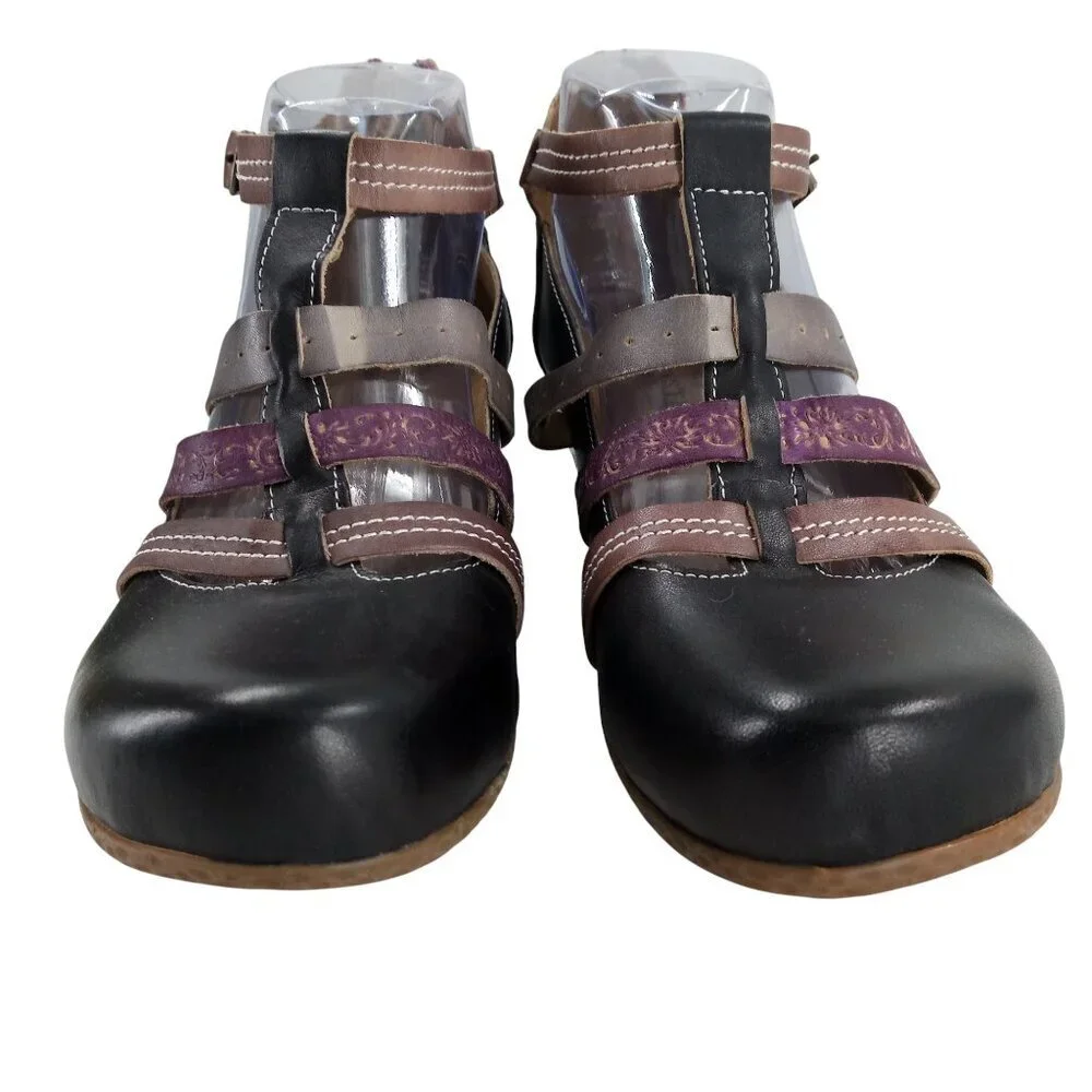 L'Artiste Yulianna Mary Jane Wedge Leather Comfort Shoes Size 38 US 7.5-8 Purple